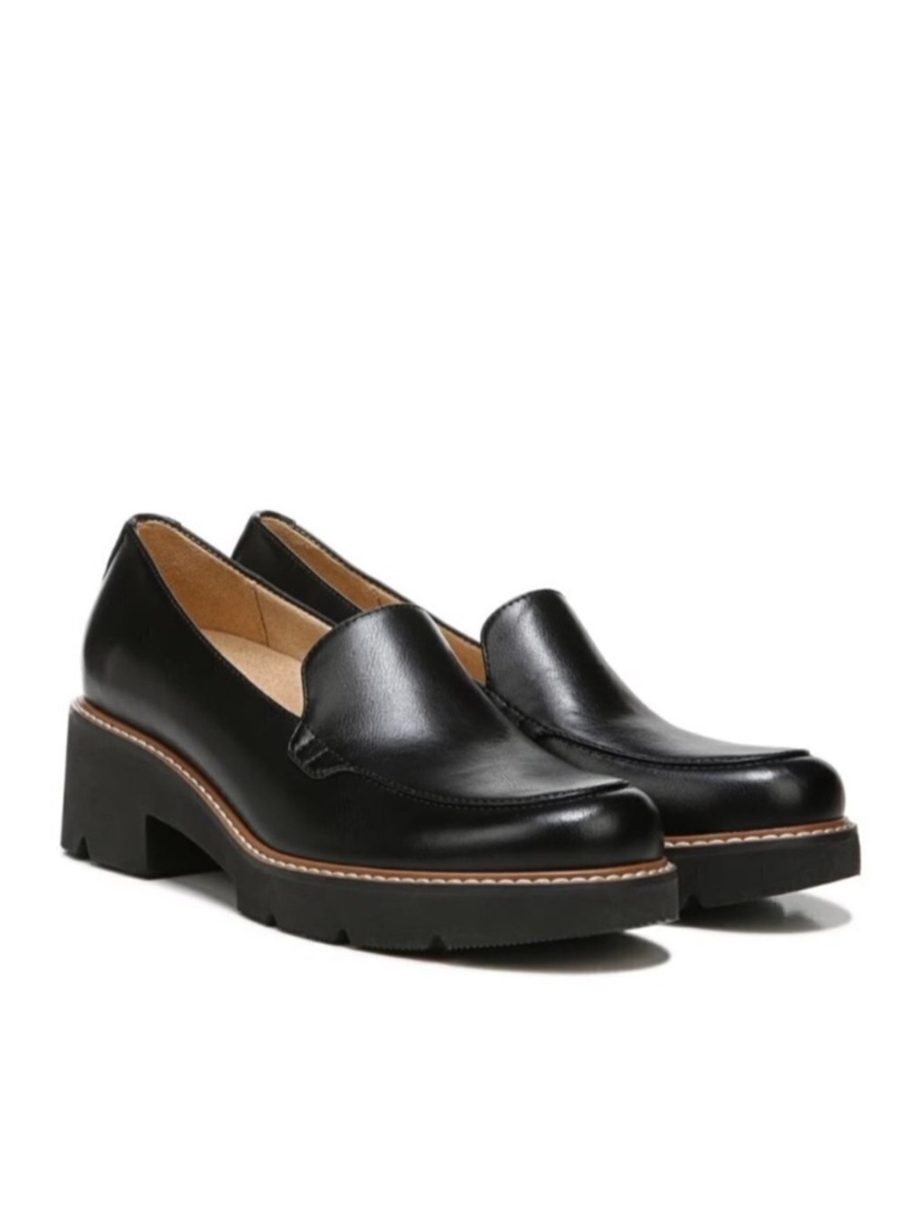 Naturalizer Cabaret Lug Sole Loafers Black Block Heel Loafers Size 6.5M